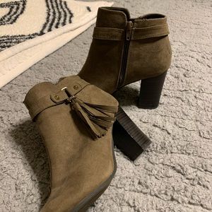 Olive Green booties. Open toe. Worn once.